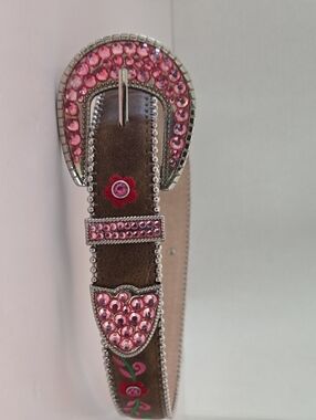 Blazin Roxx Brown Suede Belt with Pink Rhinestones